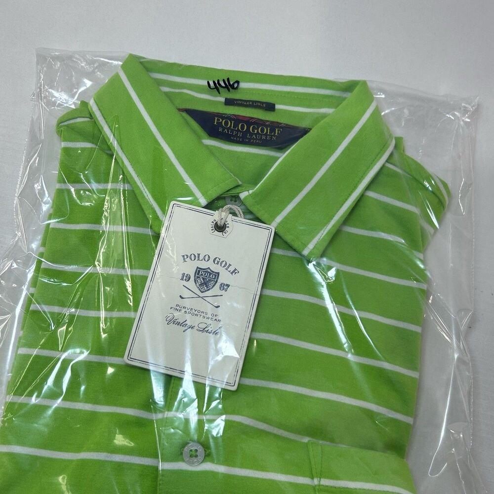 Polo Golf Ralph Lauren Vintage Lisle Green White Stripes Men’s Medium NWT - Picture 12 of 12